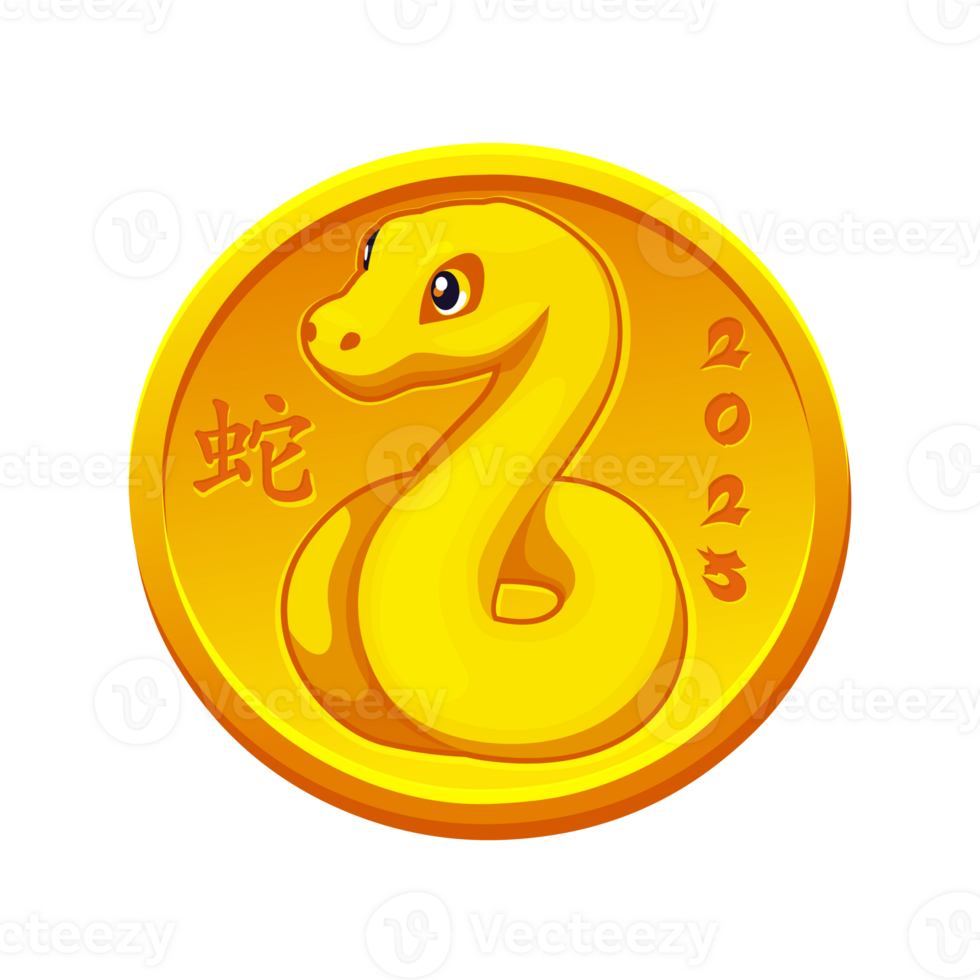 2025 Year of the Snake, Golden coin with snake. China Symbol Good luck talisman. png