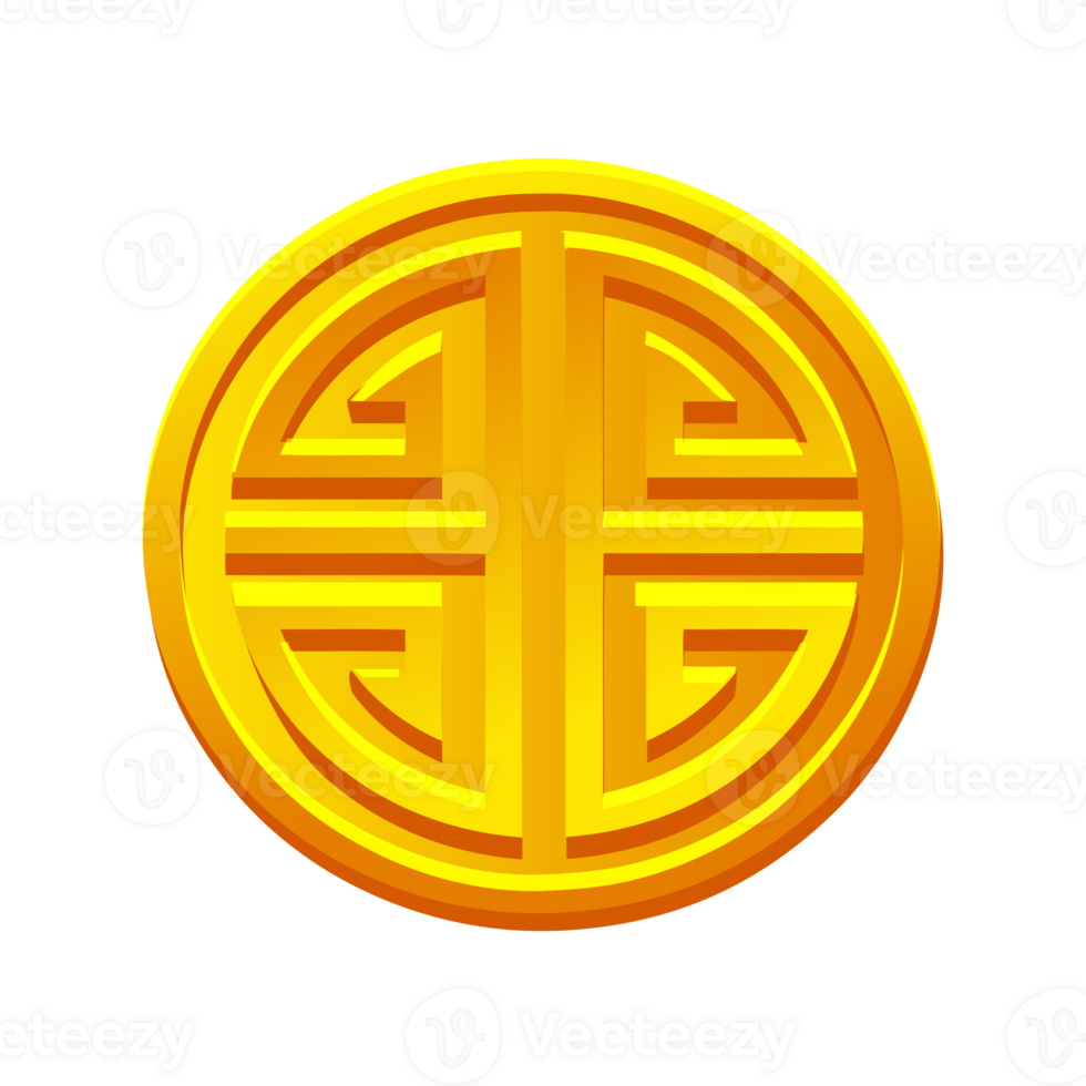 Golden coin with Chinese prosperity symbol. China Symbol Blessing Good luck charm. png