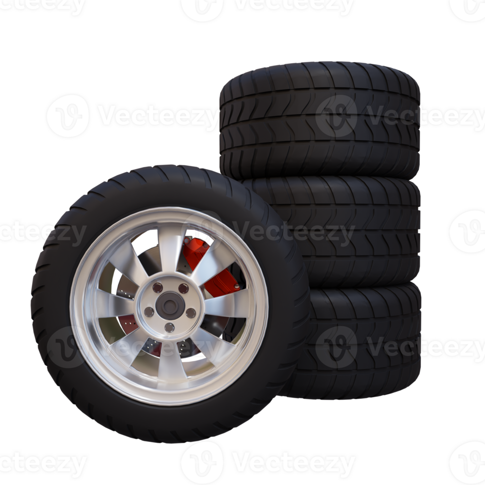 3d render large car tire with transparent background png