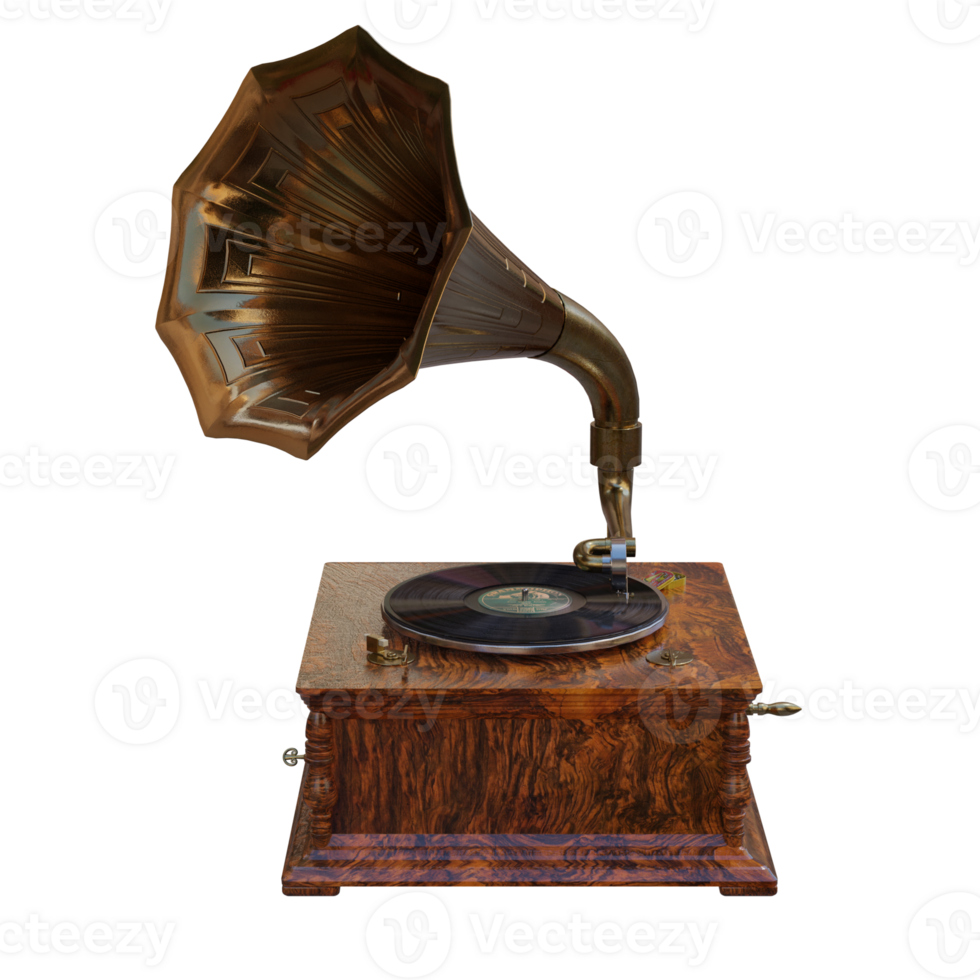 3d render gramophone with transparent background png