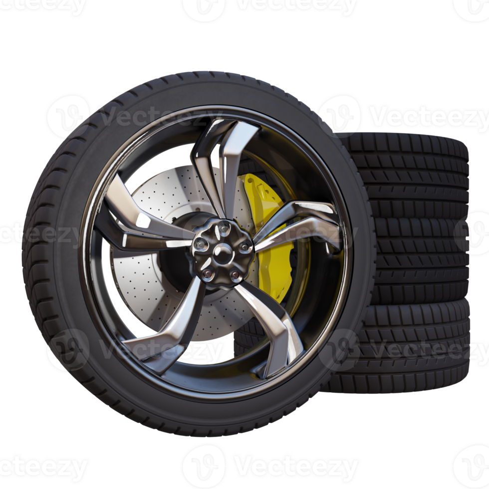 3d render wheel with four tires with transparent background png