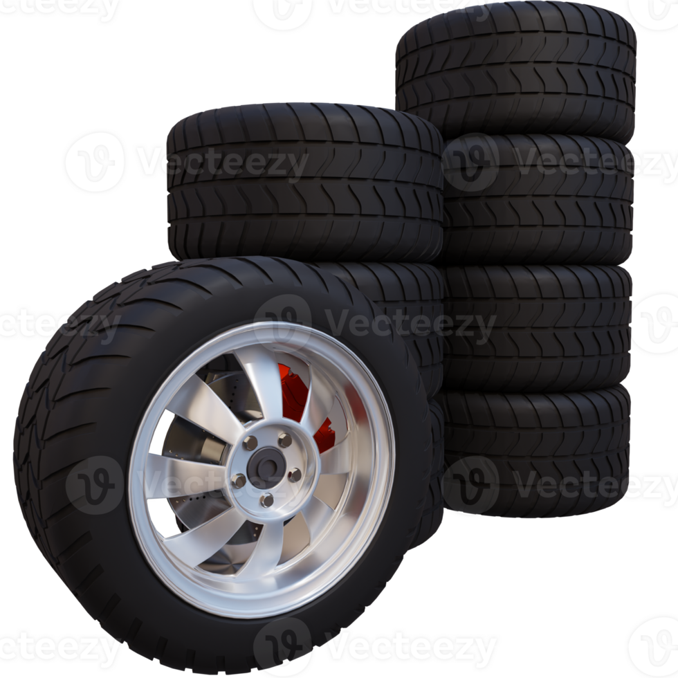 3d render large car tire with transparent background png