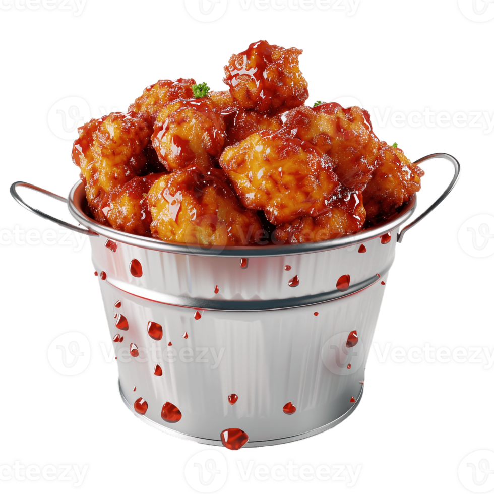 A Bucket Full Of Fried Chicken With Transparent Background, . png