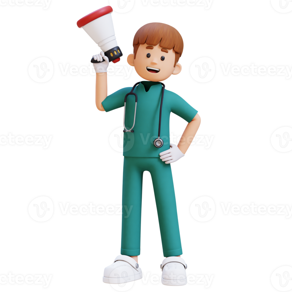 3D Doctor Character Holding Megaphone. Suitable for Medical content png
