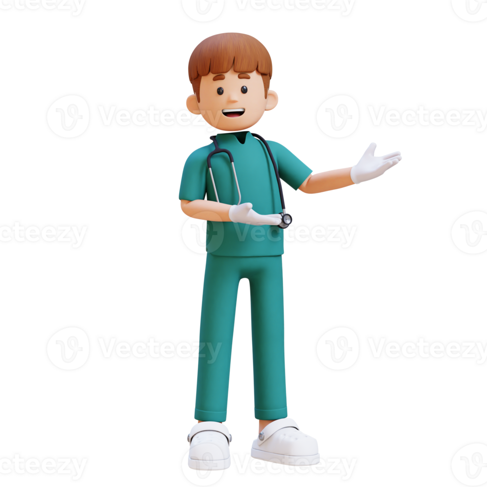 3D Doctor Character Presenting to the Left Pose. Suitable for Medical content png