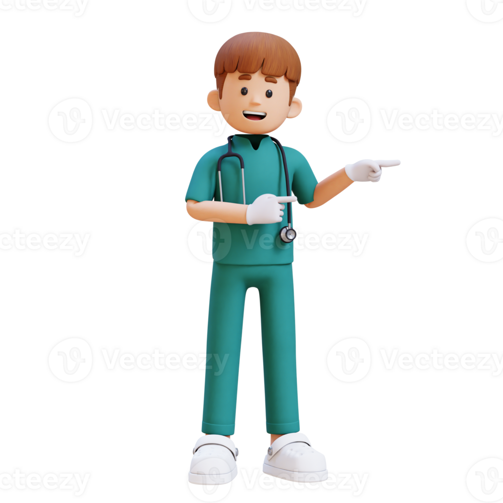 3D Doctor Character Pointing to the Left Pose. Suitable for Medical content png