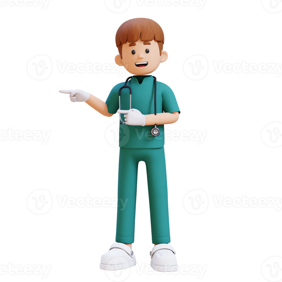3D Doctor Character Pointing to the Right Pose. Suitable for Medical content png