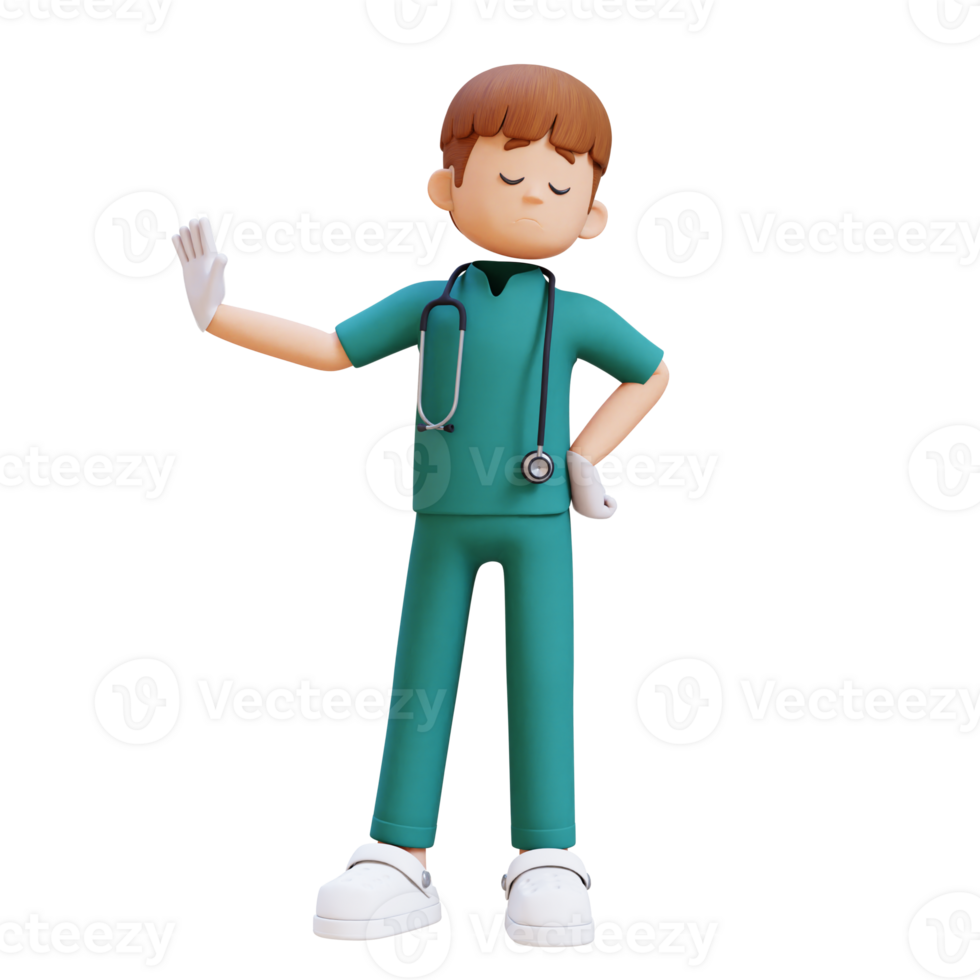 3D Doctor Character in Stop Refusal Pose. Suitable for Medical content png