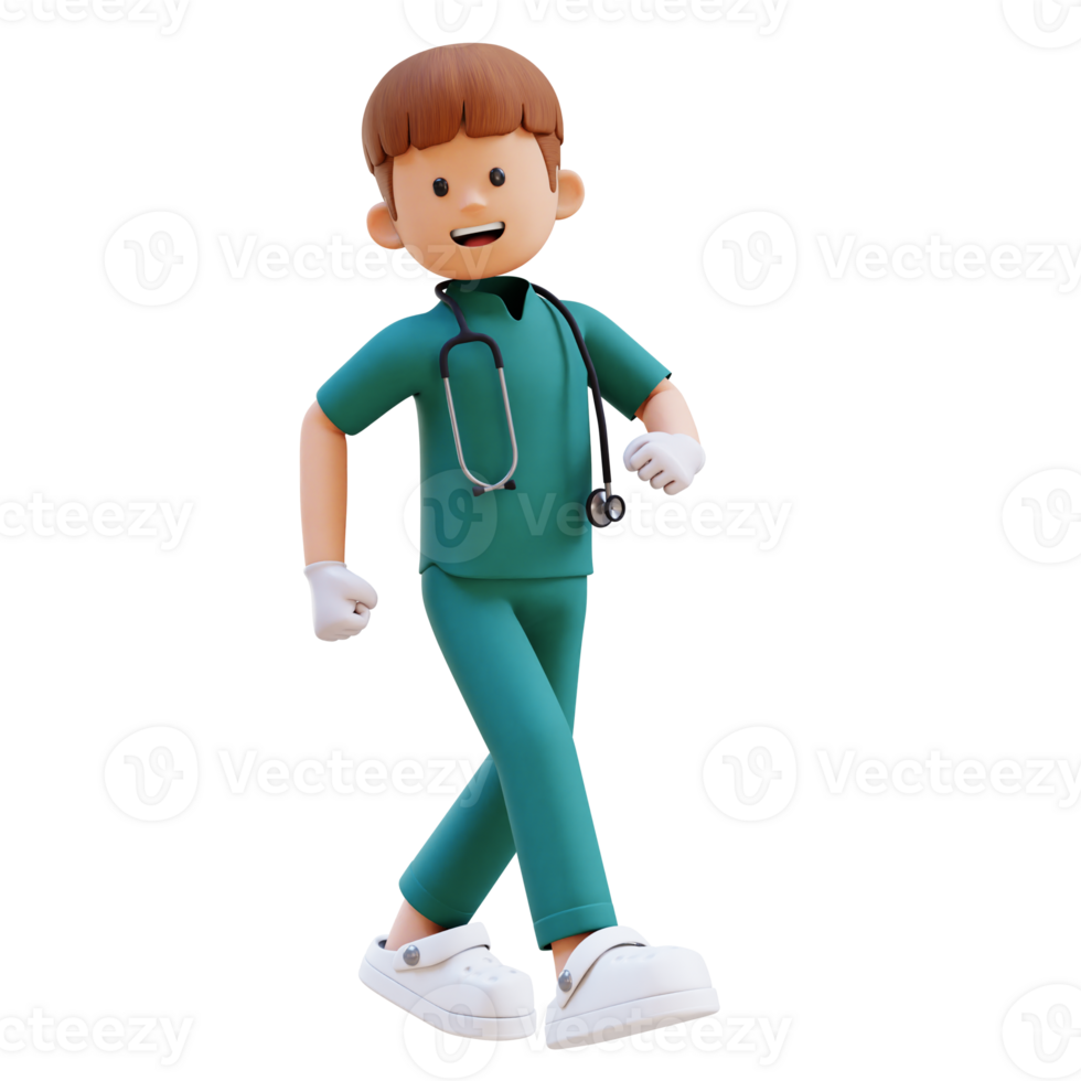 3D Doctor Character Walking with Confident. Suitable for Medical content png