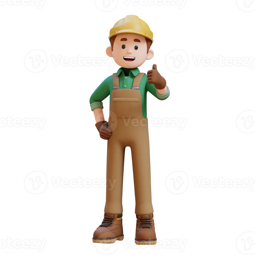 3D Construction Worker Character Giving Thumbs Up Pose png