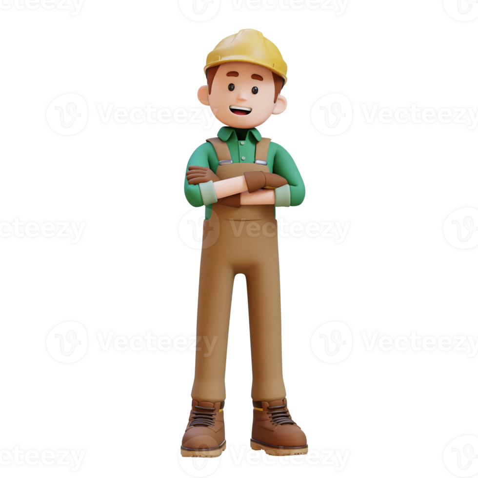 3D Construction Worker Character Crossed Arms Pose png