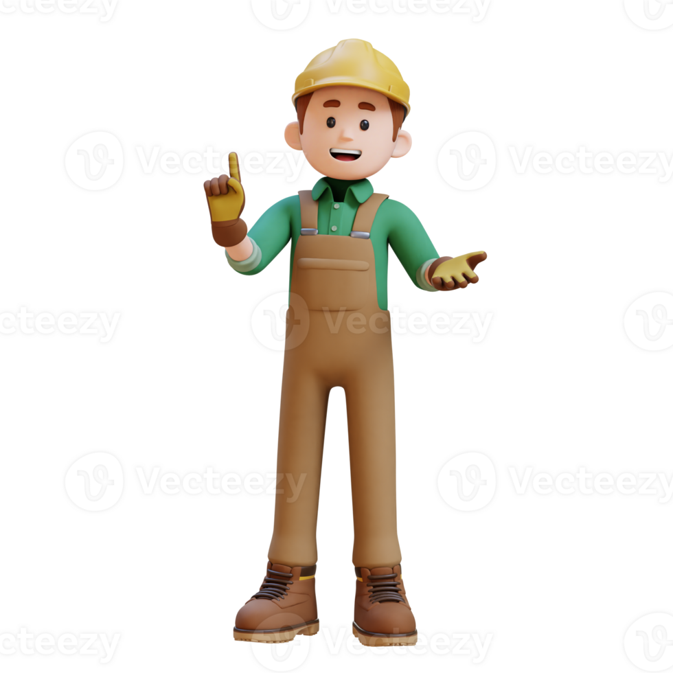 3D Construction Worker Character Explaining Pose png