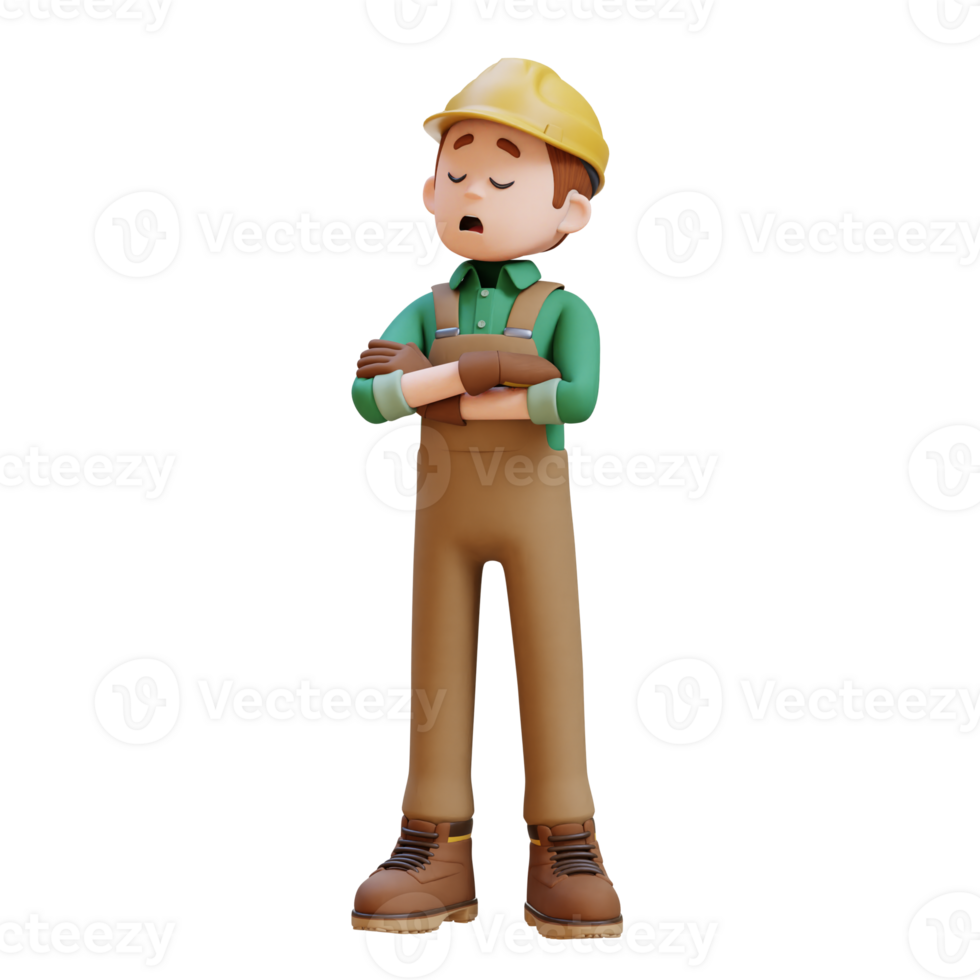 3D Construction Worker Character in Denial or Dissatisfaction Pose png