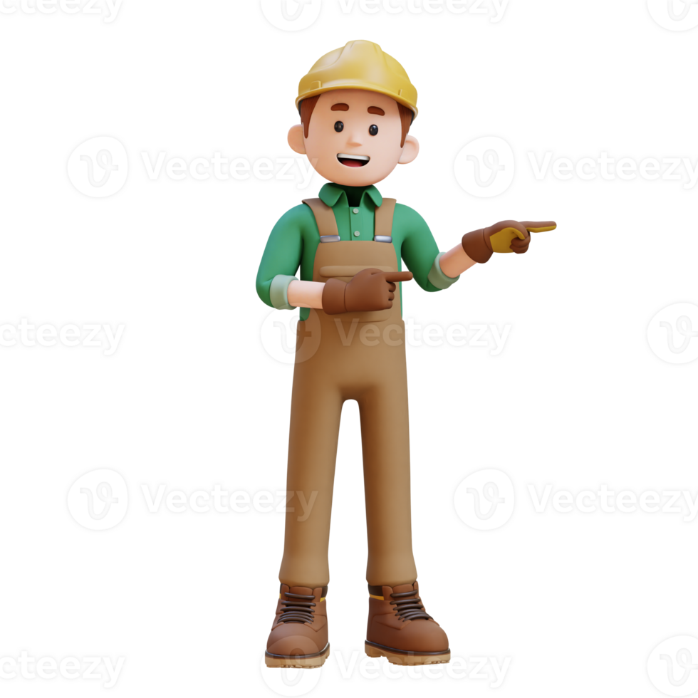 3D Construction Worker Character Pointing to the Left Pose png