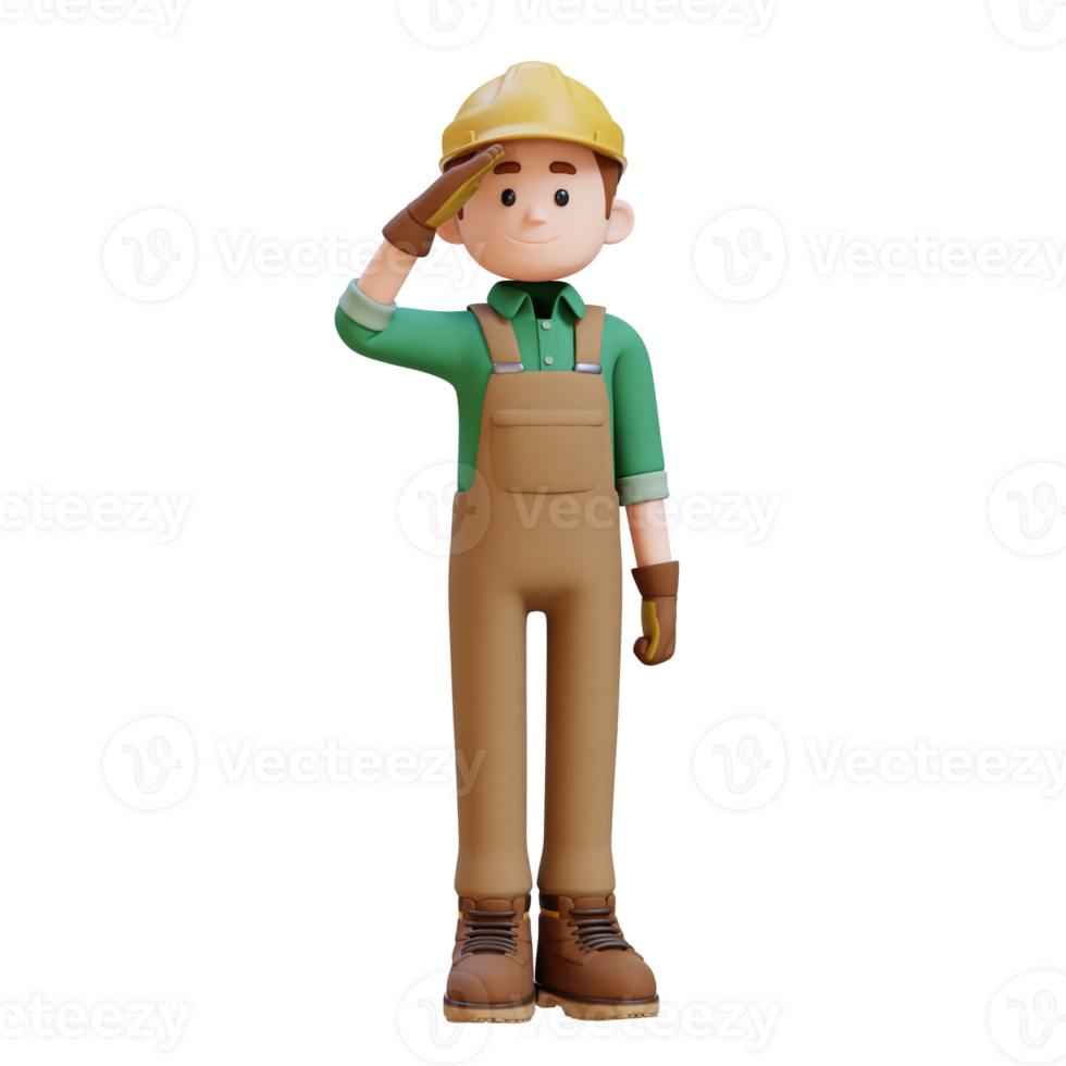 3D Construction Worker Character Salute Pose png