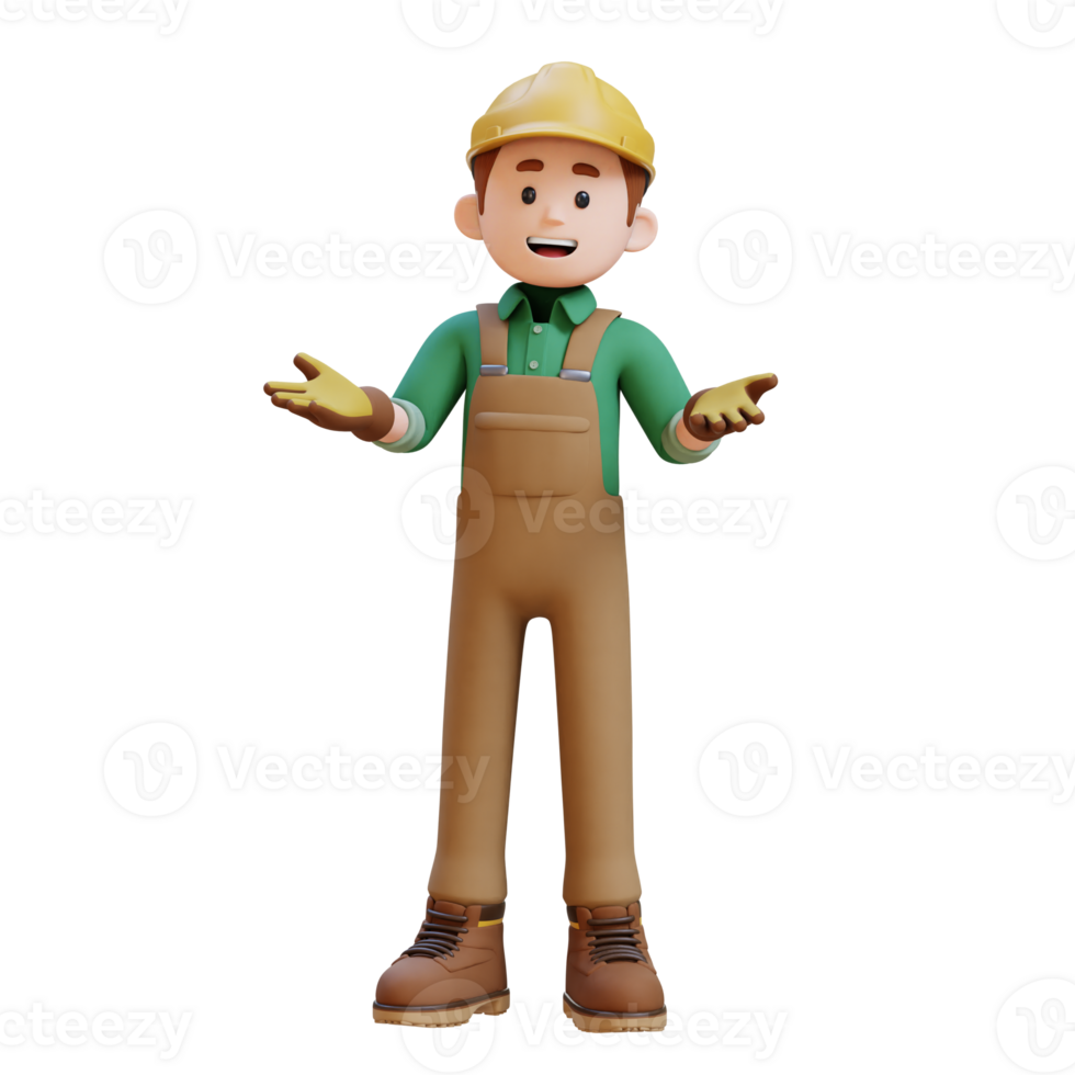 3D Construction Worker Character Communication Pose png