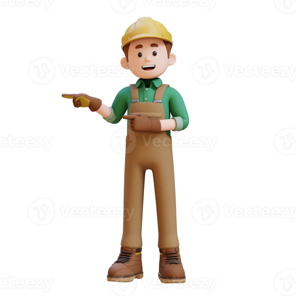 3D Construction Worker Character Pointing to the Right Pose png