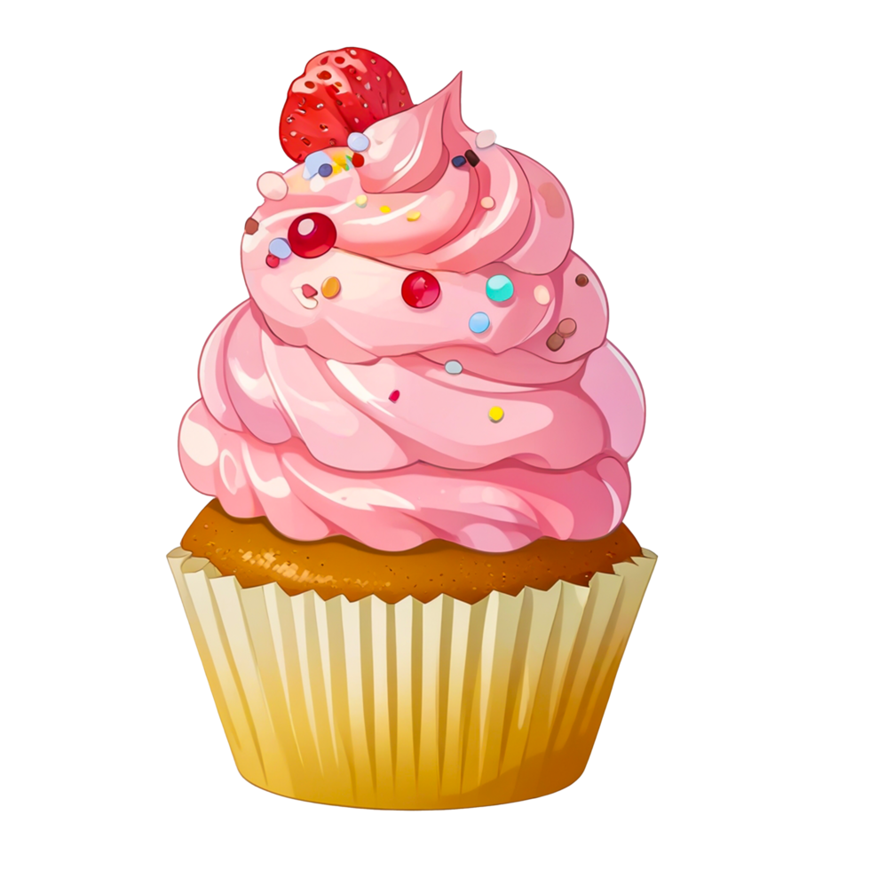 cupcake with pink frosting on a transparent background png