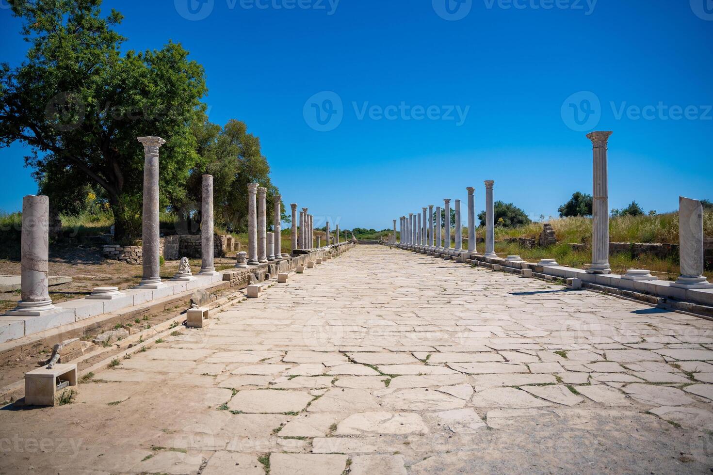 Ruins of Agora, ancient city in Side in sunny summer day, Turkey photo