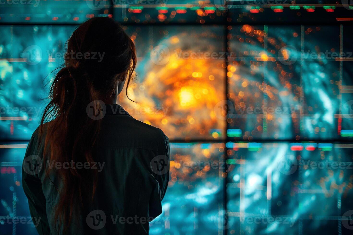 Meteorologist tracking the path of an approaching tornado on a radar screen, providing vital information to communities in its projected path. photo