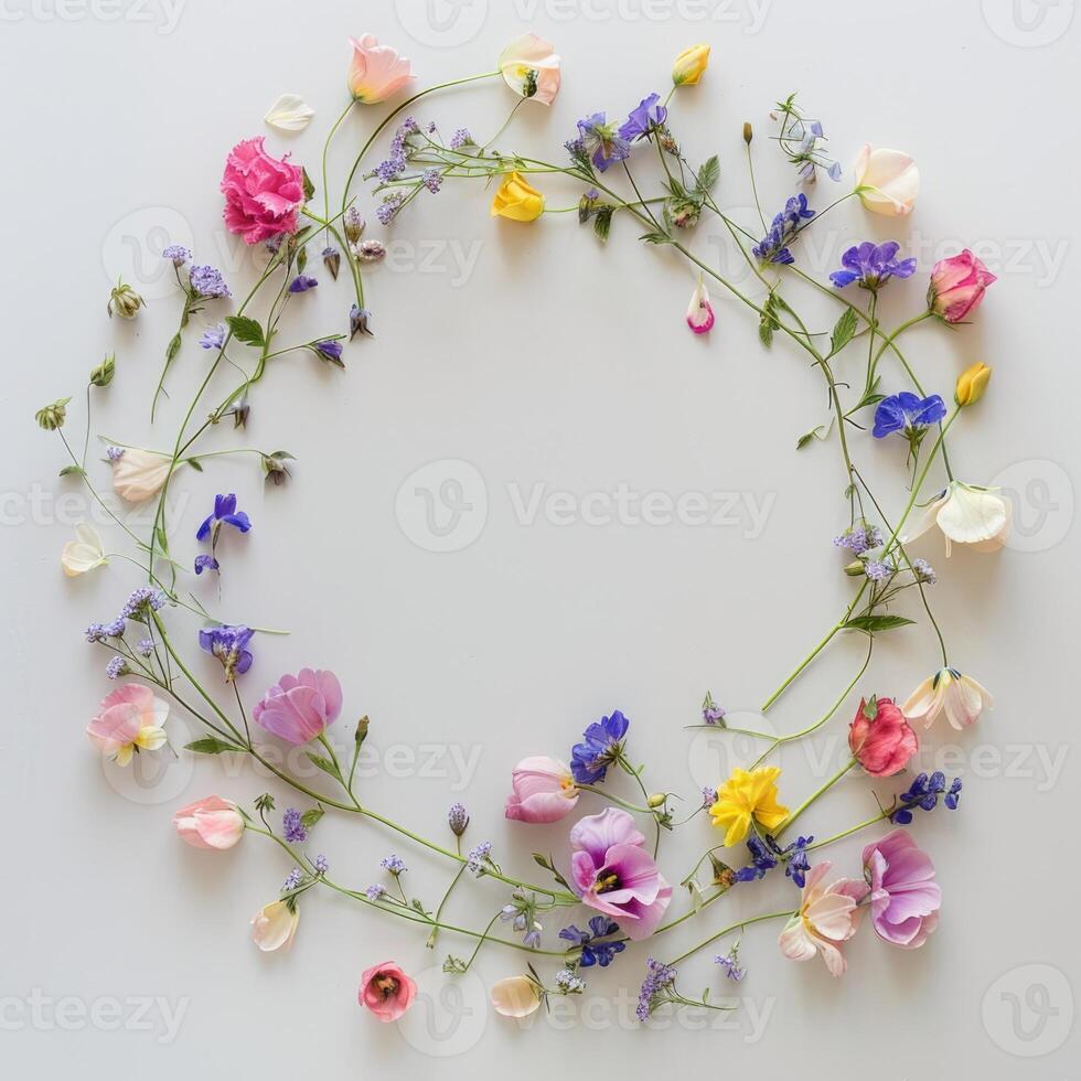 wildflowers decoration floral flatlay on white background, ai photo