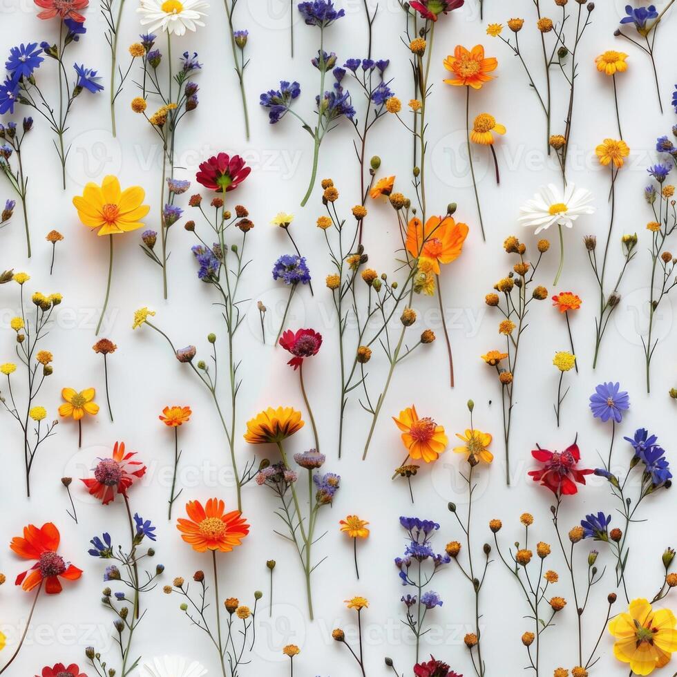 pressed flower colorful pattern texture wallpaper on white background, ai photo