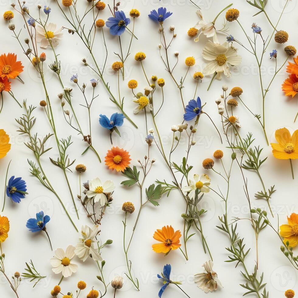 pressed flower colorful pattern texture wallpaper on white background, ai photo