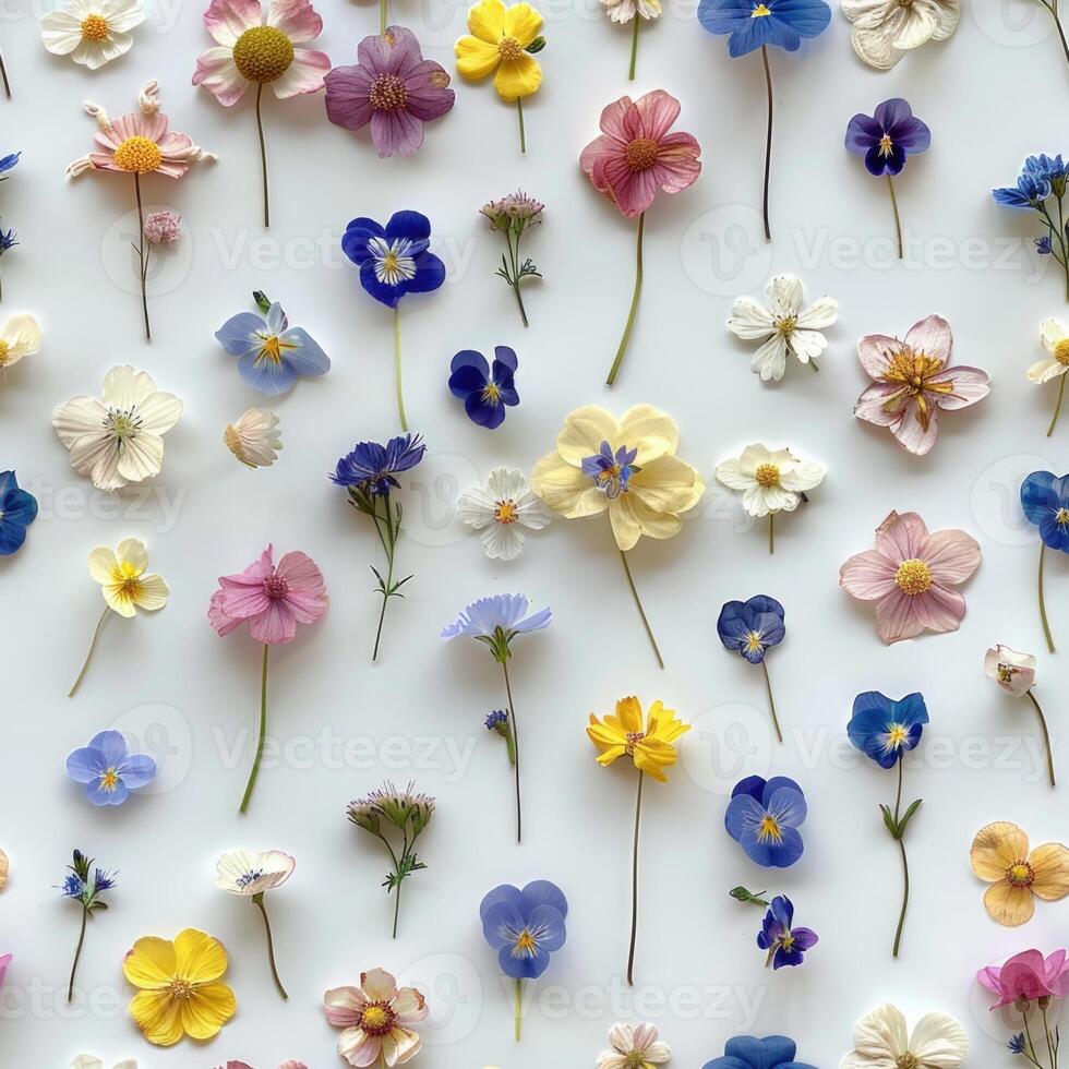 pressed flower colorful pattern texture wallpaper on white background, ai photo