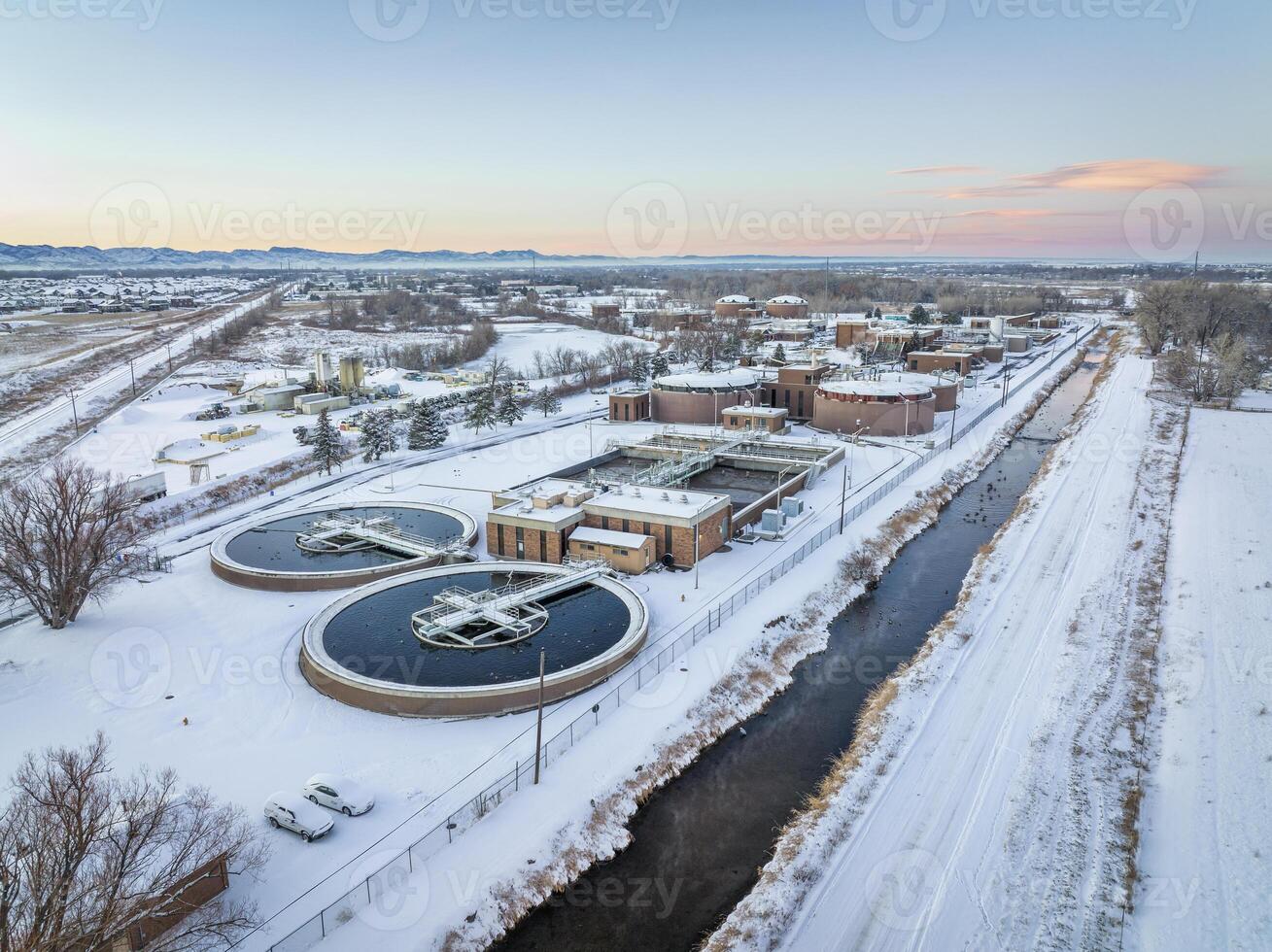 Waste water treatment plant aerial view photo