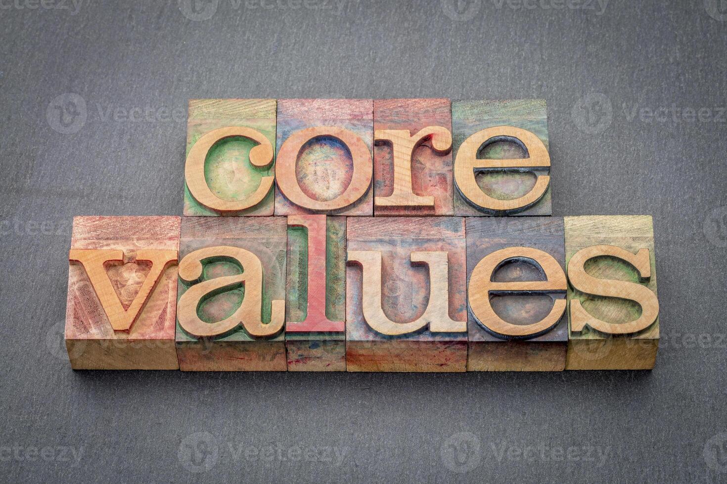 core values in wood type photo