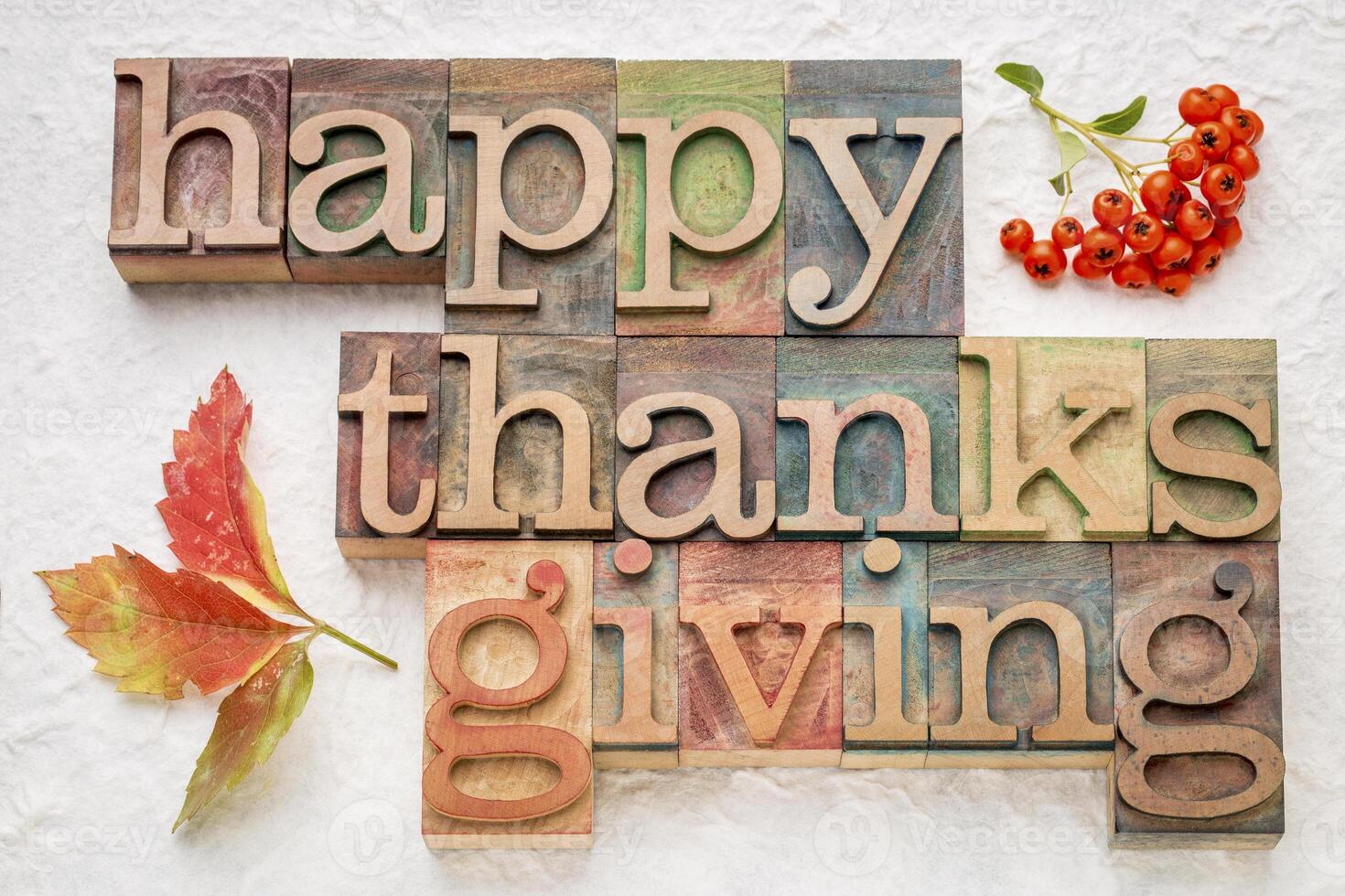 Happy Thanksgiving in wood type photo