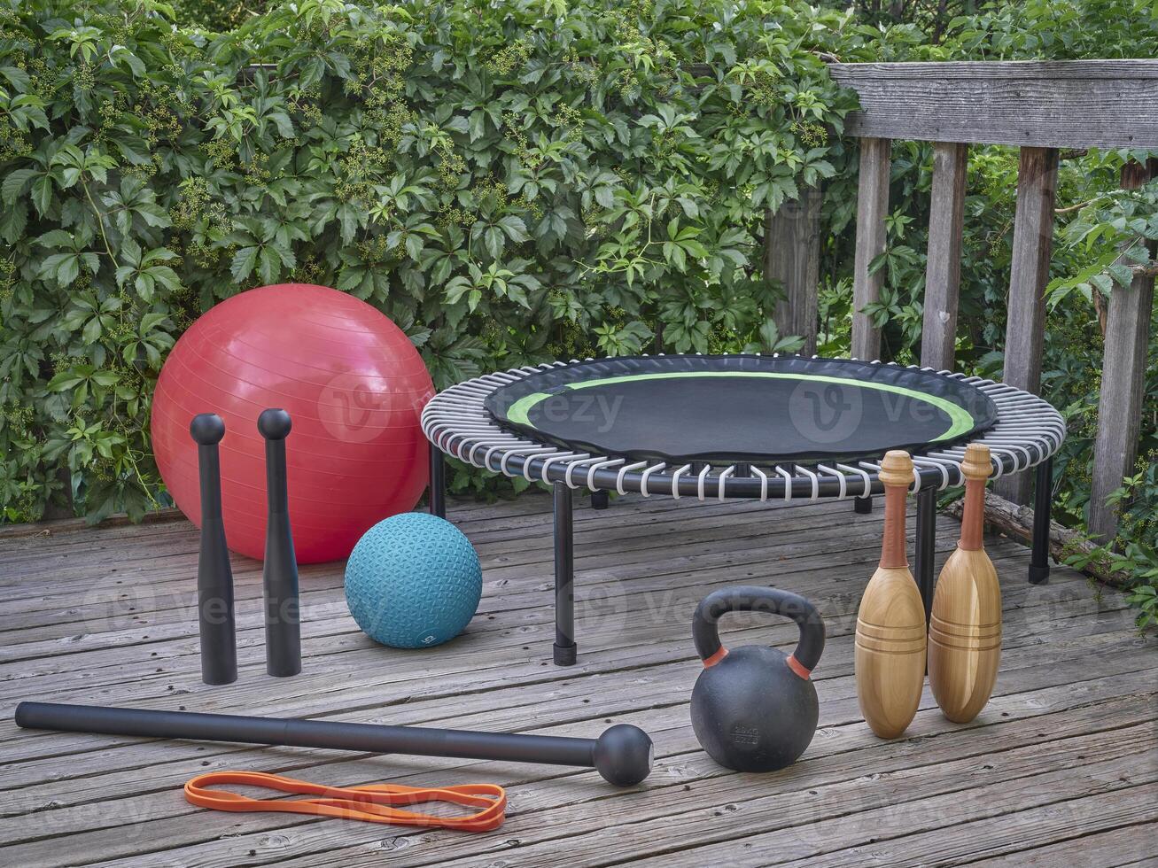 home gym concept on a backyard patio photo
