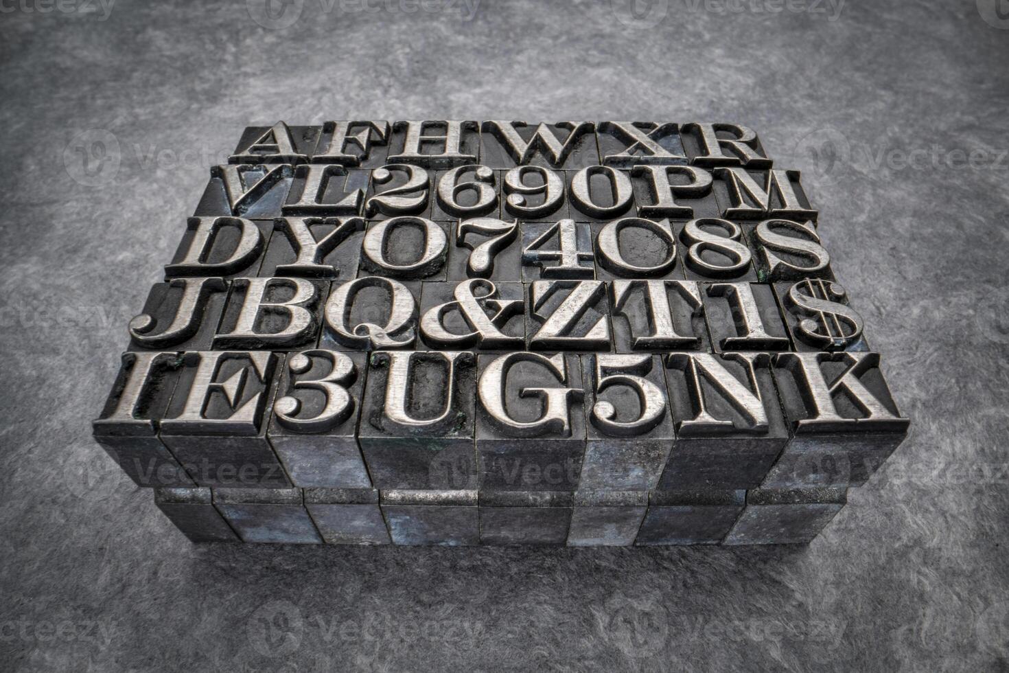 letters and number - a set of random grunge metal type blocks photo