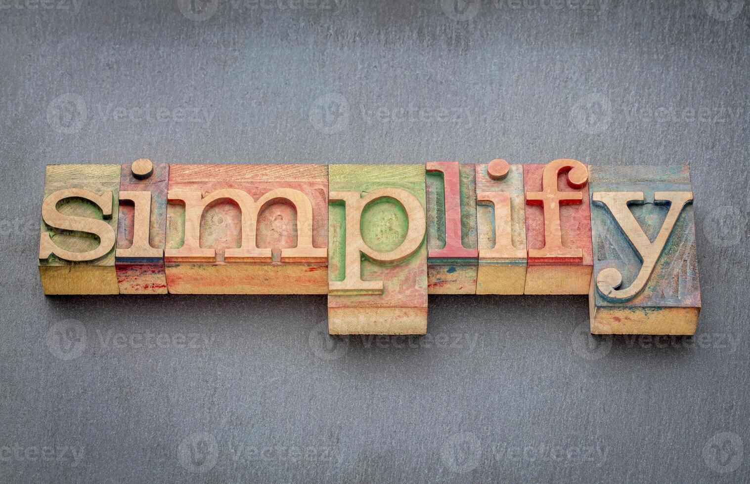 simplify word in wood type photo