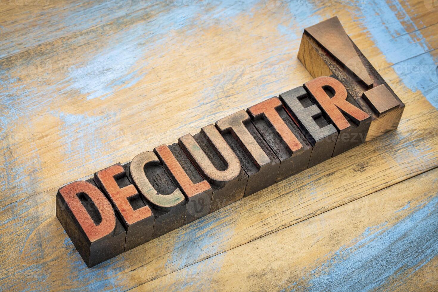 declutter word in wood type photo