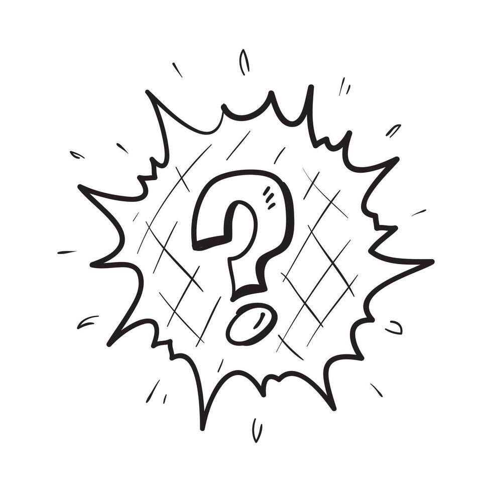 hand drawn doodle call and symbol for alert icon. Question mark vector