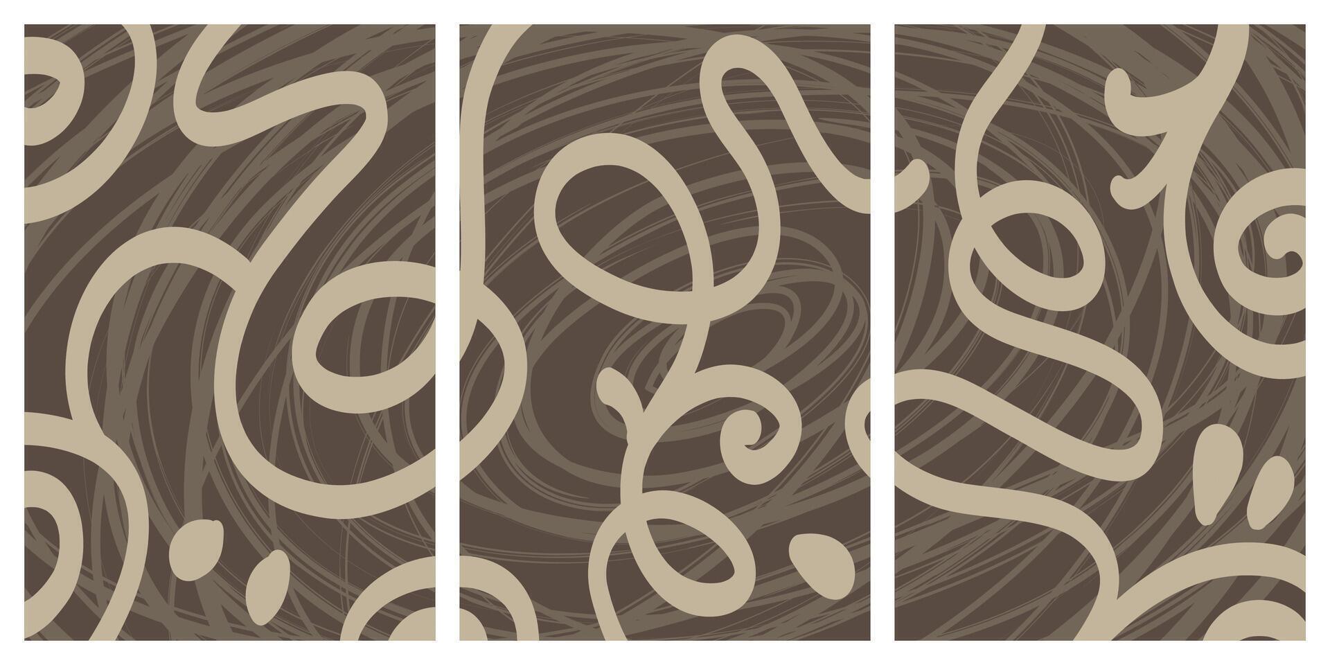Set of stylish templates with organic abstract shapes and lines in nude colors. Pastel background in minimalist style. Contemporary art vector