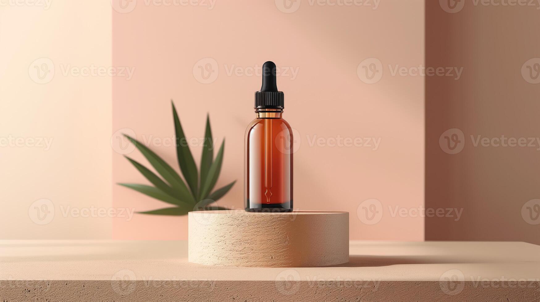 Serum dropper bottle mockup on abstract color background with light, shadows, studio product photo