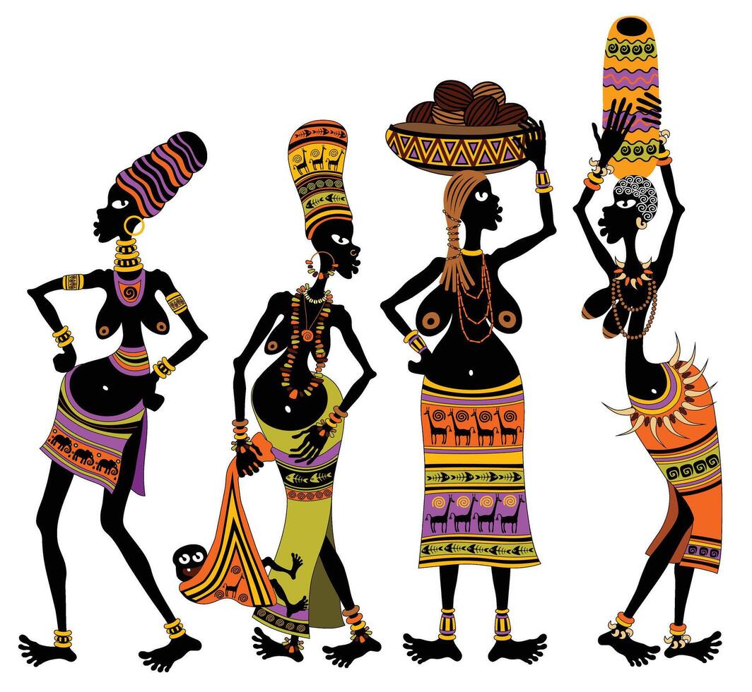 African women on a white background. vector