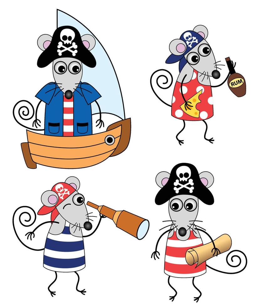 Mice pirates on a white background vector