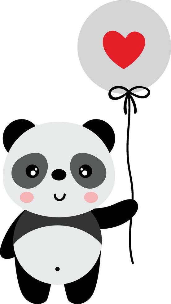 Cute panda holding a balloon with heart vector
