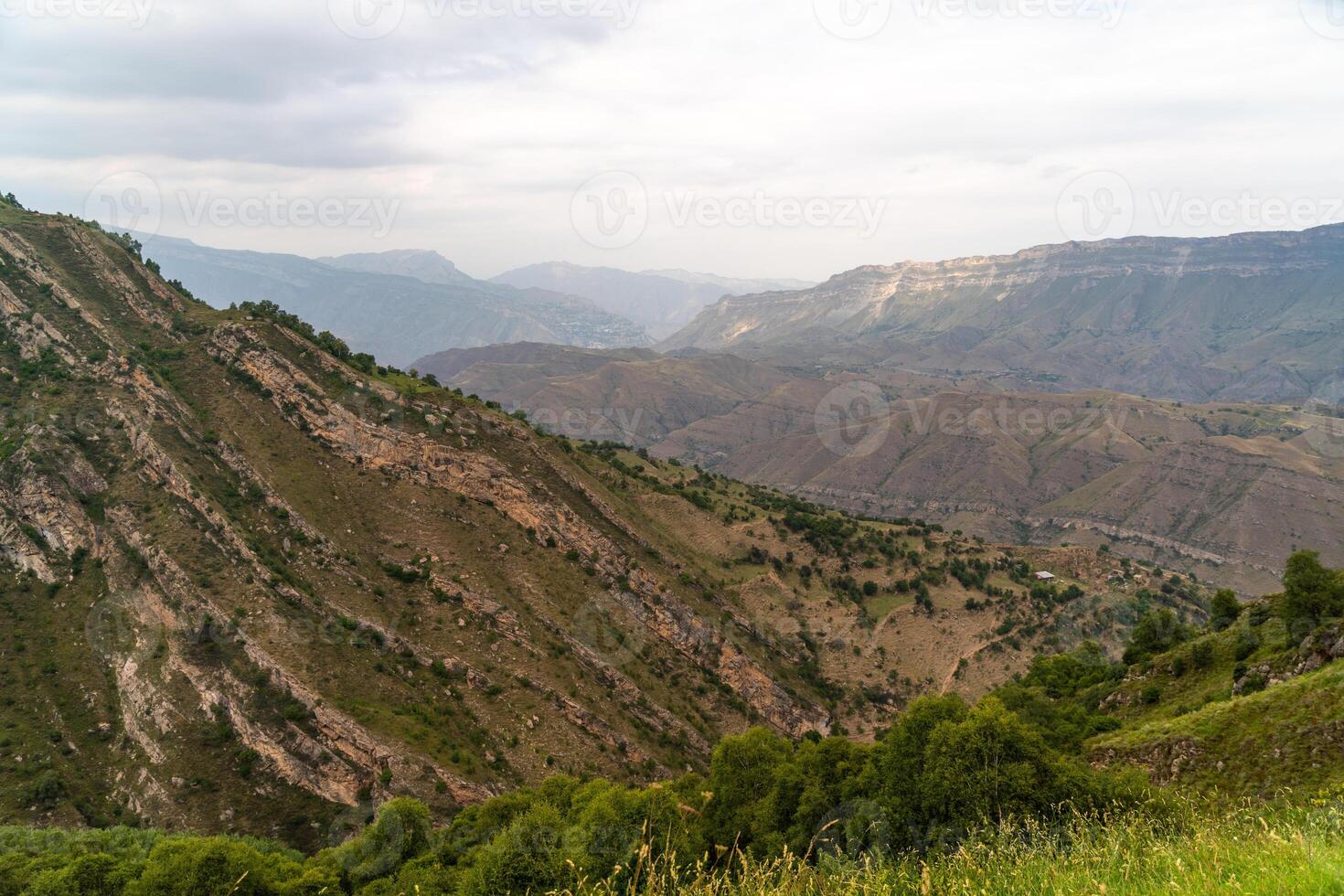 Caucasian mountain. Dagestan. Trees, rocks, mountains, view of the green mountains. Beautiful summer landscape. photo