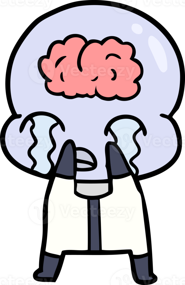 cartoon big brain alien crying png