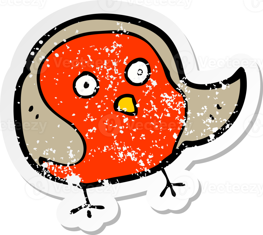 retro distressed sticker of a cartoon robin drawing png