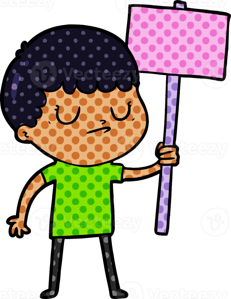 cartoon grumpy boy with placard png