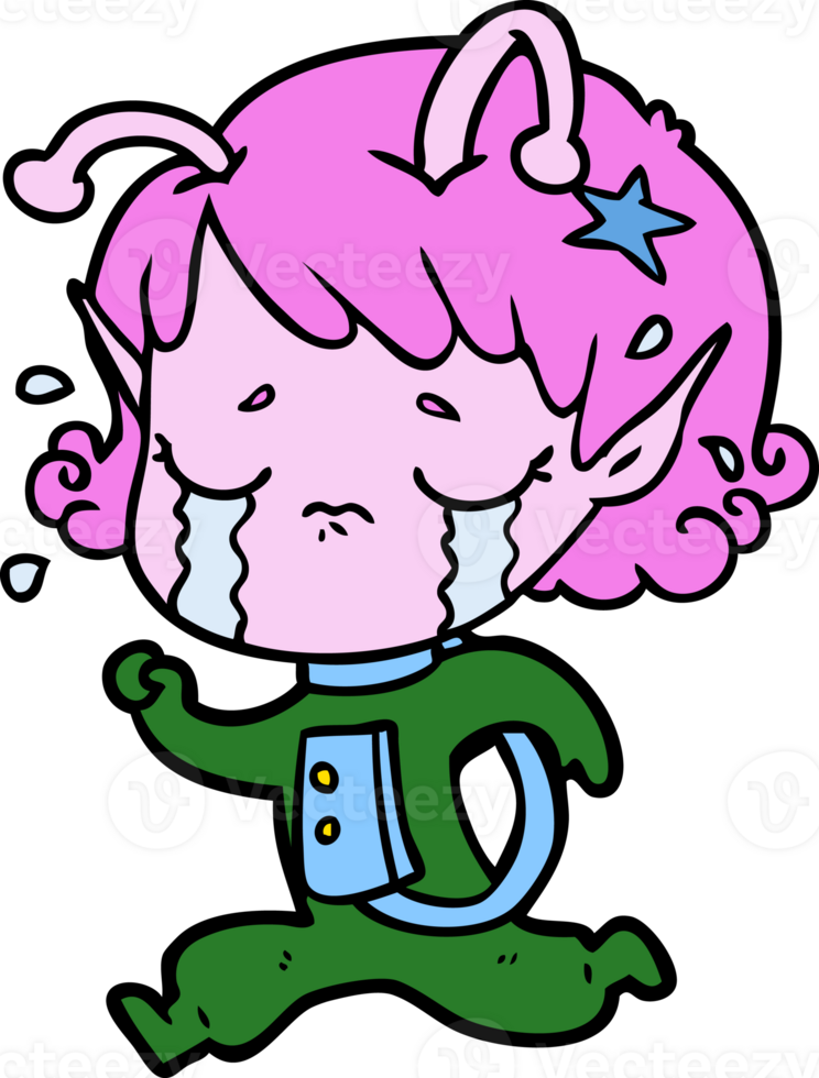 cartoon crying alien girl drawing png