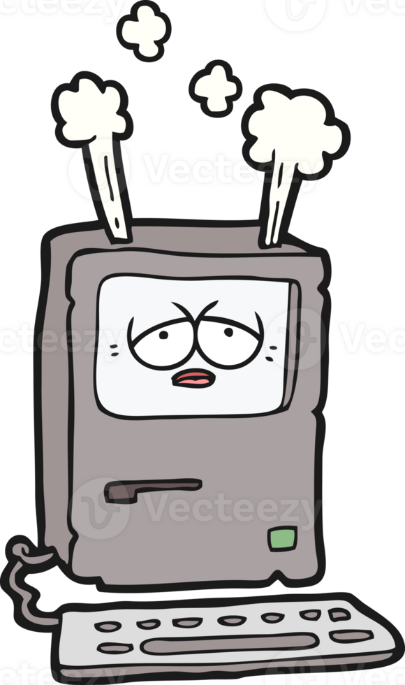 cartoon tired computer overheating drawing png