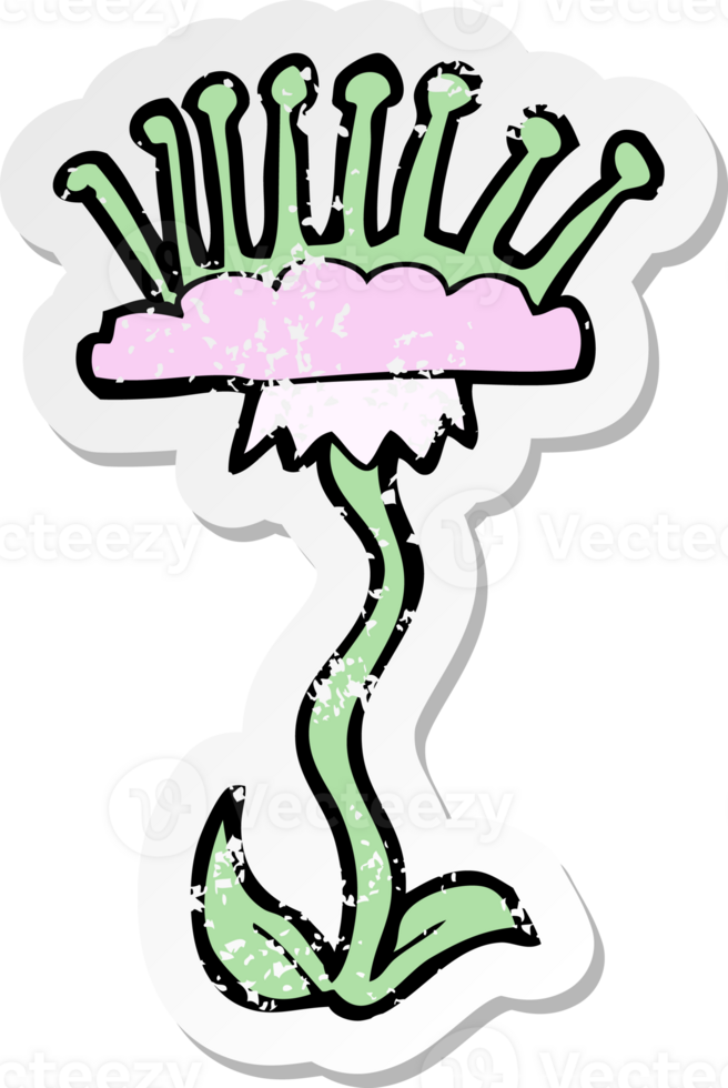 retro distressed sticker of a cartoon flower drawing png