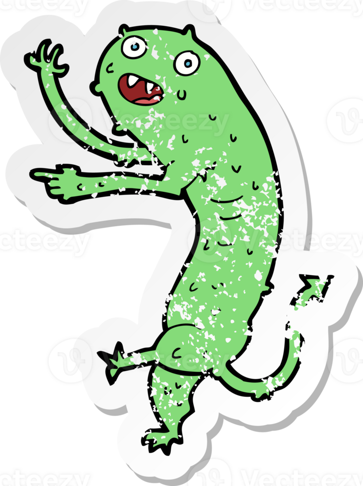 retro distressed sticker of a cartoon gross little monster drawing png