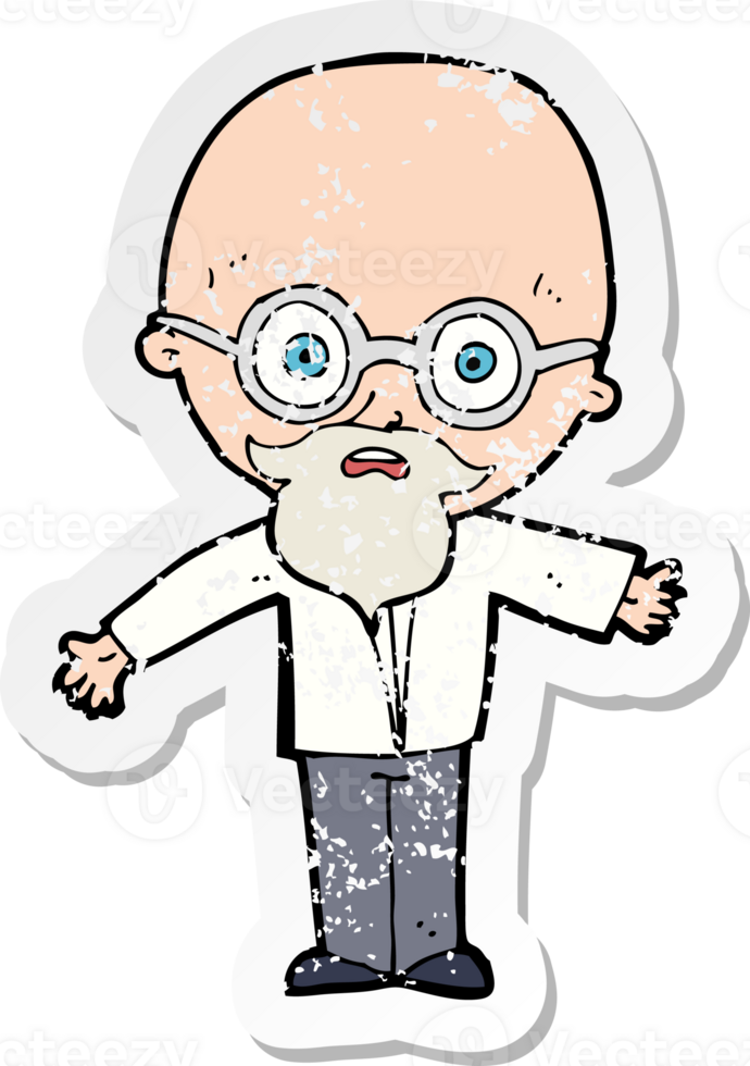 retro distressed sticker of a cartoon genius scientist drawing png